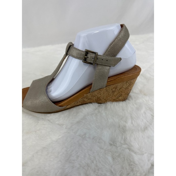 NURTURE Shawen SilverGun Metallic Cork Wegde Strappy Sandals size 9.5 - Picture 3 of 9